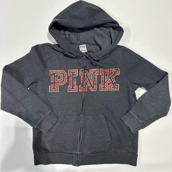 PINK Victoria's Secret Tops - PINK zip up hooded sweatshirt- holiday size M